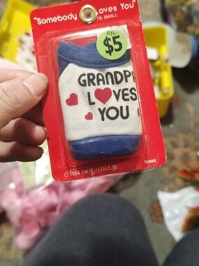 "Grandpa Loves You" Bear Shirt - White & Blue with Red Hearts